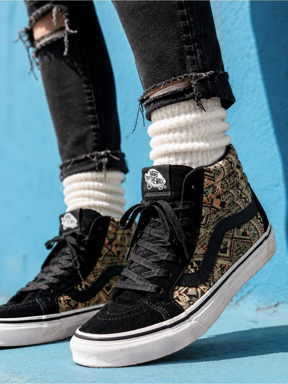 Vans Sk8-Hi Black Tribal Aztec High Top Skate Sneakers Women’s 8
